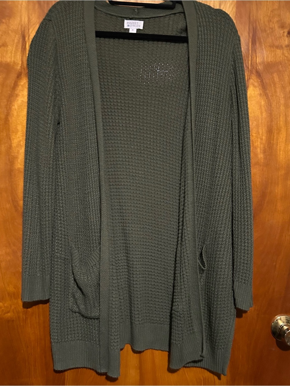 Market & Spruce Olive Green Open-Front Knit Cardigan Sweater